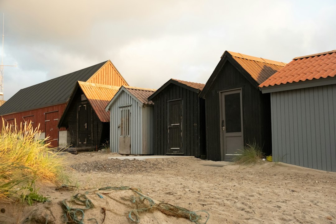 Colorful fishing village houses on the Danish coast