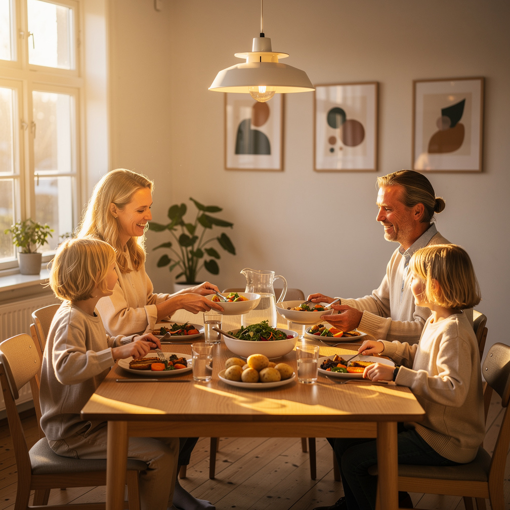Danish family having dinner together at home